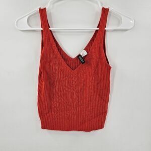 H&m crop top tank red orange small ribbed vneck